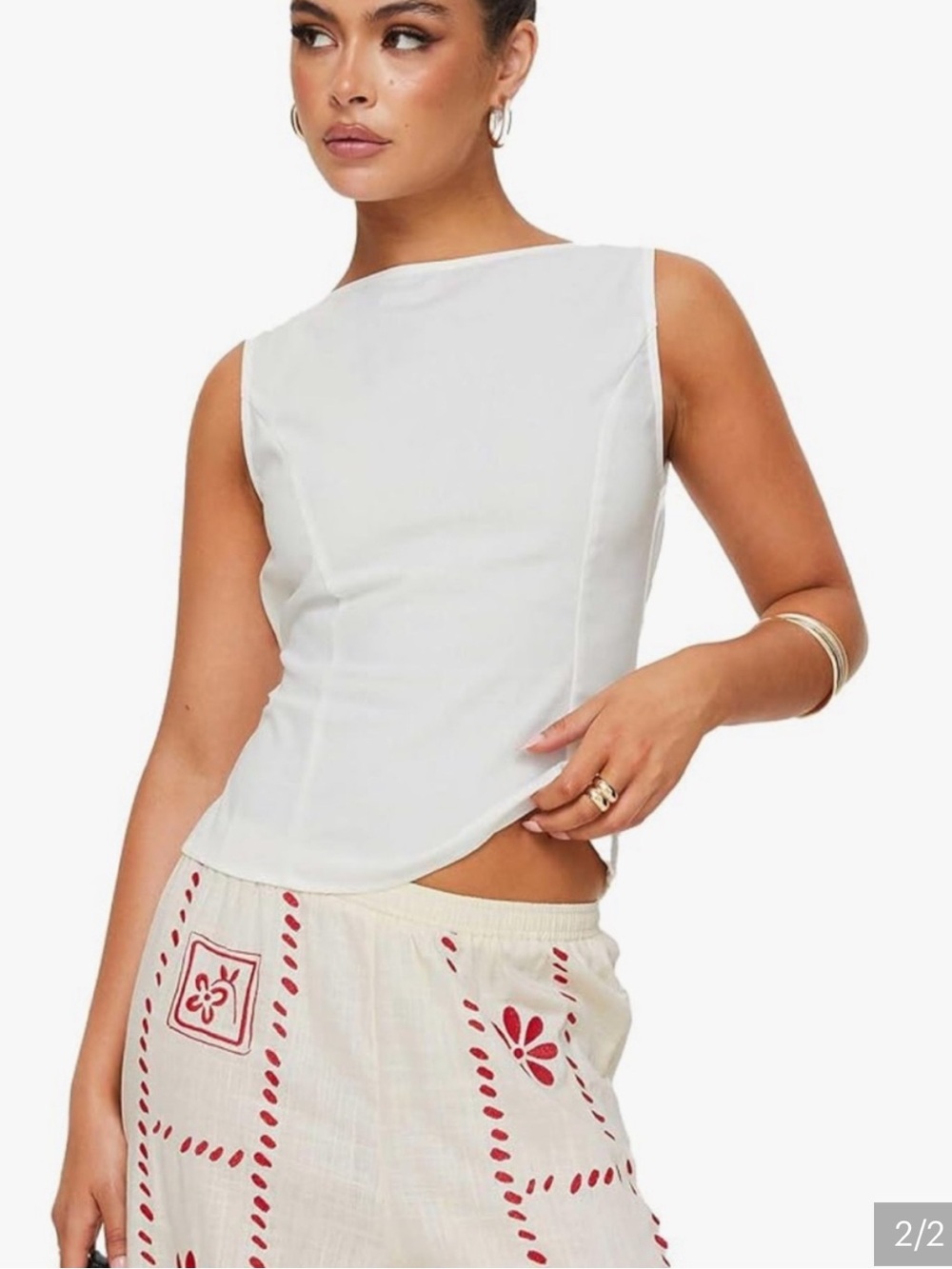 Princess Polly White Sleeveless Boatneck Tank Top